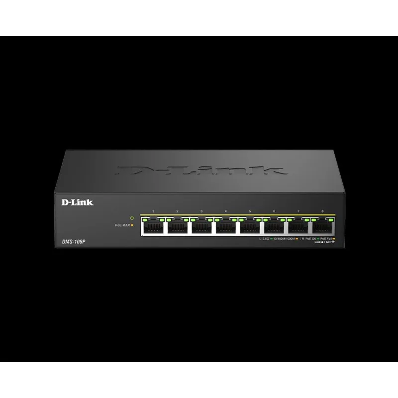 D-Link DMS-108P/ E 8-Port 2.5G Multi-Gigabit Unmanaged PoE Switch DMS…