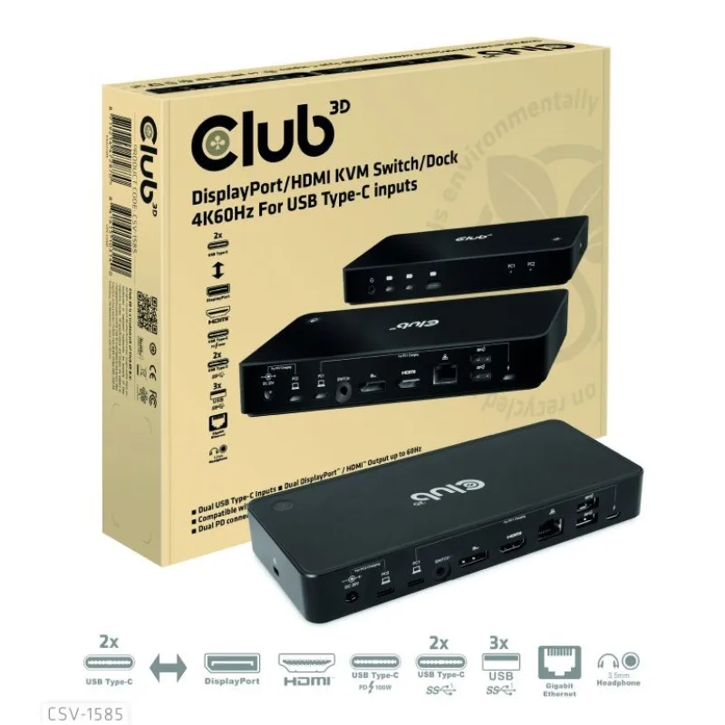 Club3D Dokovací stanice USB-C 10v1, 1xDP, 1xHDMI, 3xUSB-C, 3xUSB, …