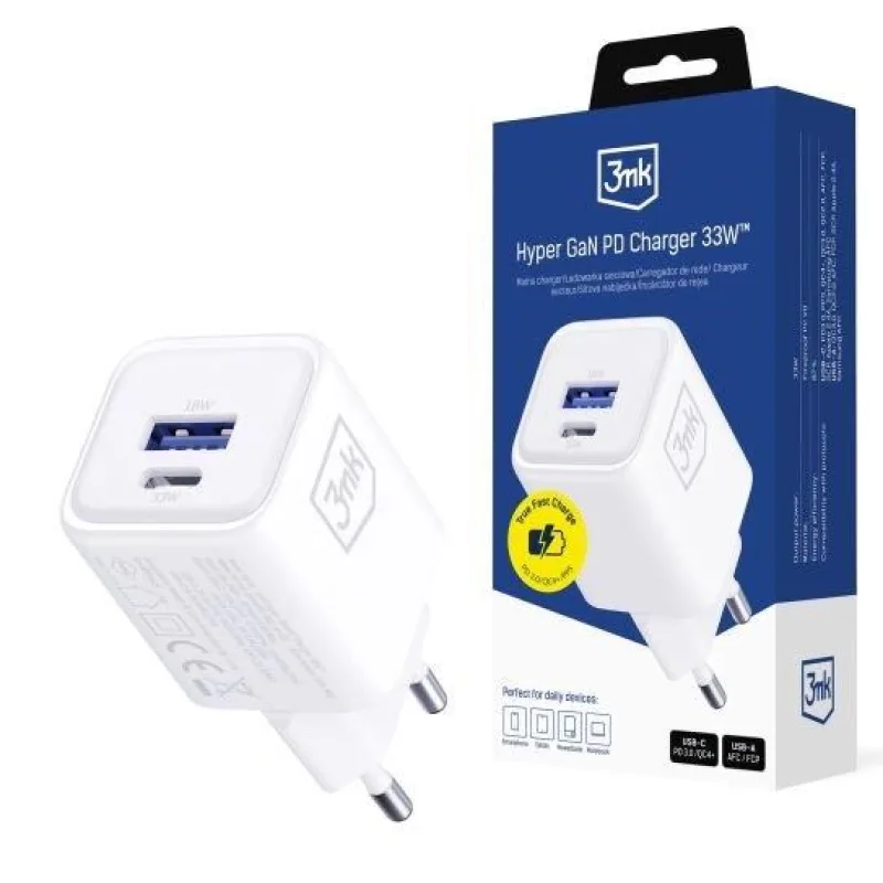 3mk napájecí adaptér Hyper Charger PD 33W GaN QC4+ PPS AFC FCP SCP 1A1C …