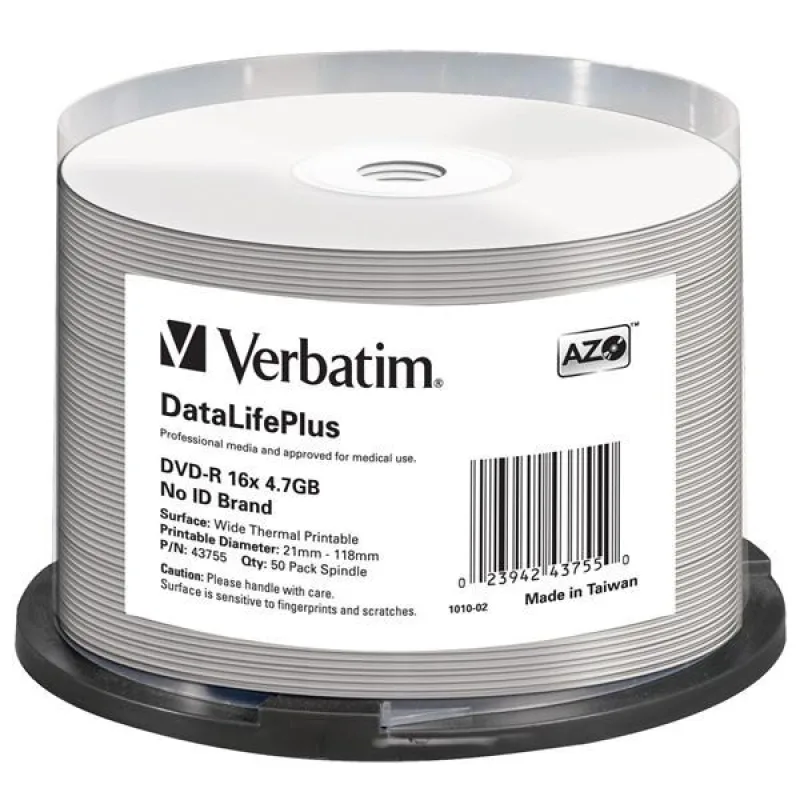 VERBATIM DVD-R(50-balenie)/ vreteno/ 16X/ 4.7 GB/ DataLife Plus Wide…