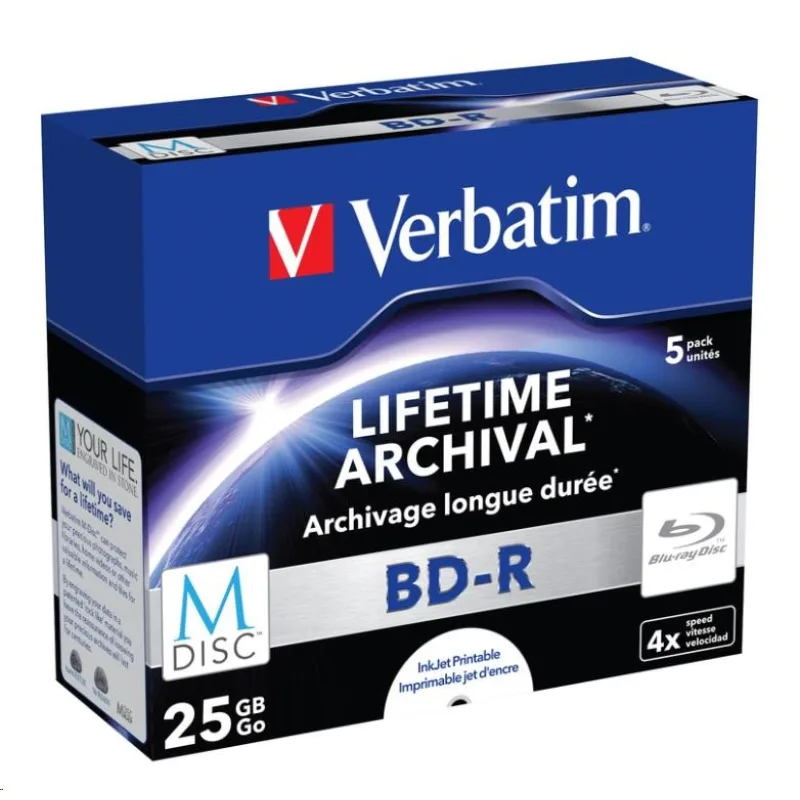 VERBATIM MDisc BD-R(5-pack)Jewel/ 4x/ 25GB 43823
