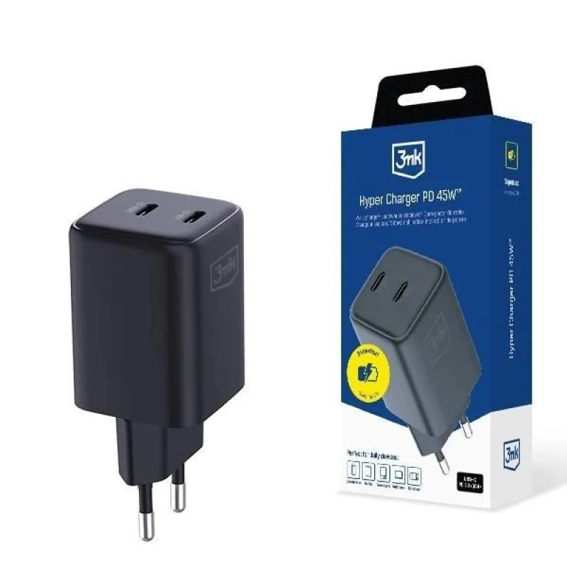 3mk síťová nabíječka - Hyper Charger PD 45W, černá 5903108666640
