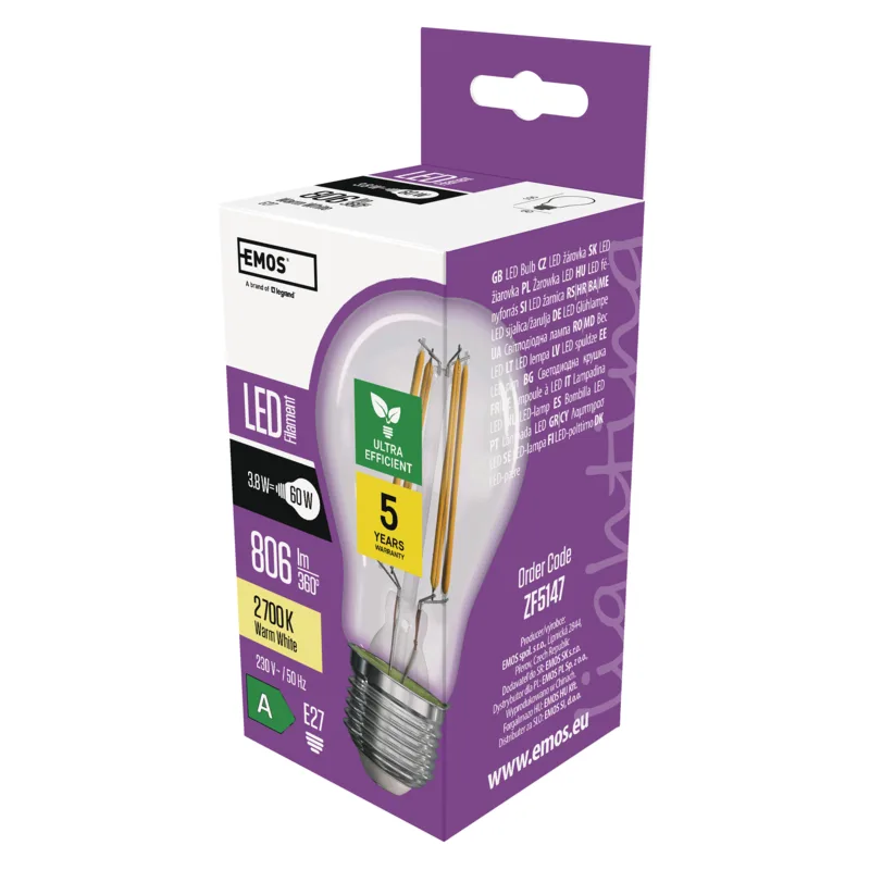 LED žiarovka A60/ E27/ 3, 8W/ 60W/ 806lm/ teplá biela 1525283273