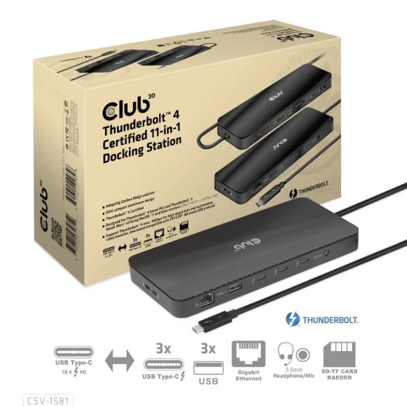 Club3D Dokovací stanice USB-C 11v1, 2xDP, 3xUSB-C, 3xUSB, 1xRJ45, …