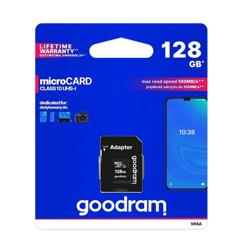 Karta GOODRAM MicroSDXC 128GB M1AA, UHS-I Class 10, U1 + adaptér M1AA…