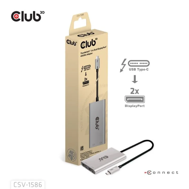 Club3D Video hub Thunderbolt 3 na 2x DP, Dual 4K60Hz nebo Single 8K60Hz/…