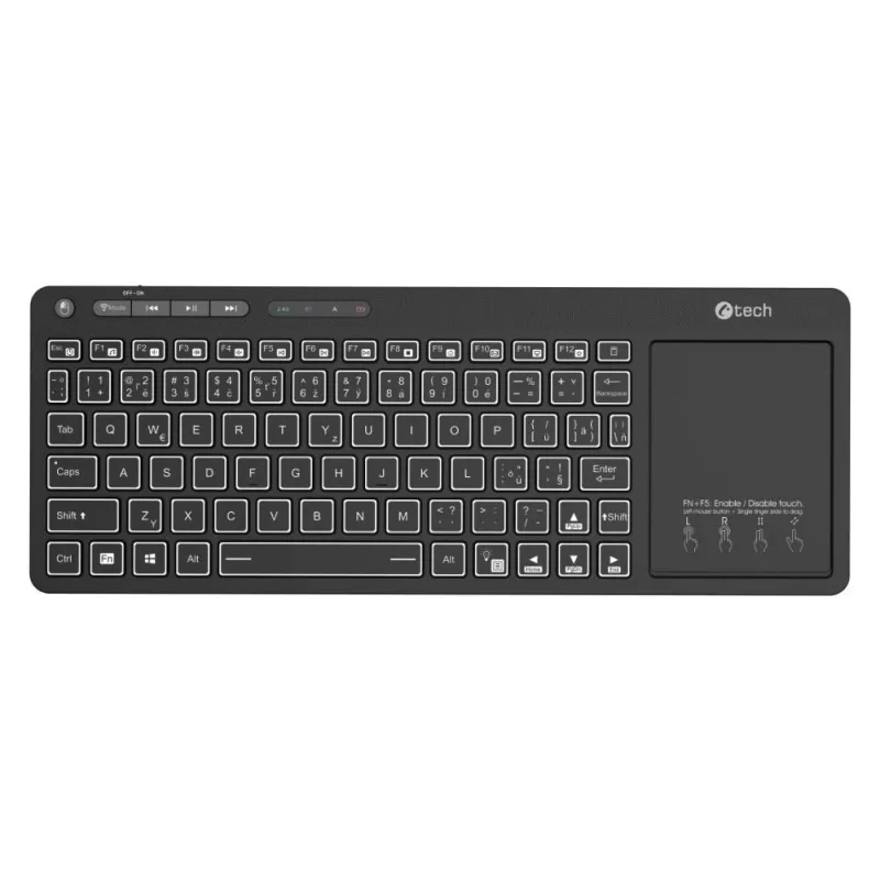 C-TECH Klávesnice WLTK-03, Bezdrátová, Touchpad, černá WLTK-03