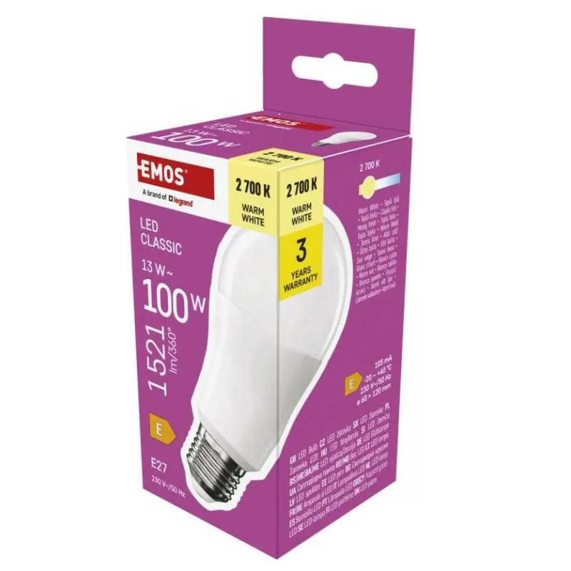 EMOS LED žiarovka Classic A60 / E27 / 13 W (100 W) / 1521 lm / Teplá…