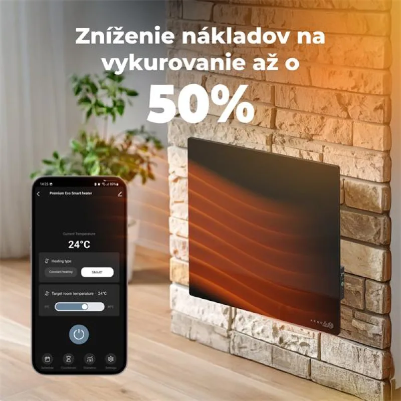 AENO AGH12S Premium QUADRO Smart Ohrievač, Čierny, LED, WI-FI, max 500W,…