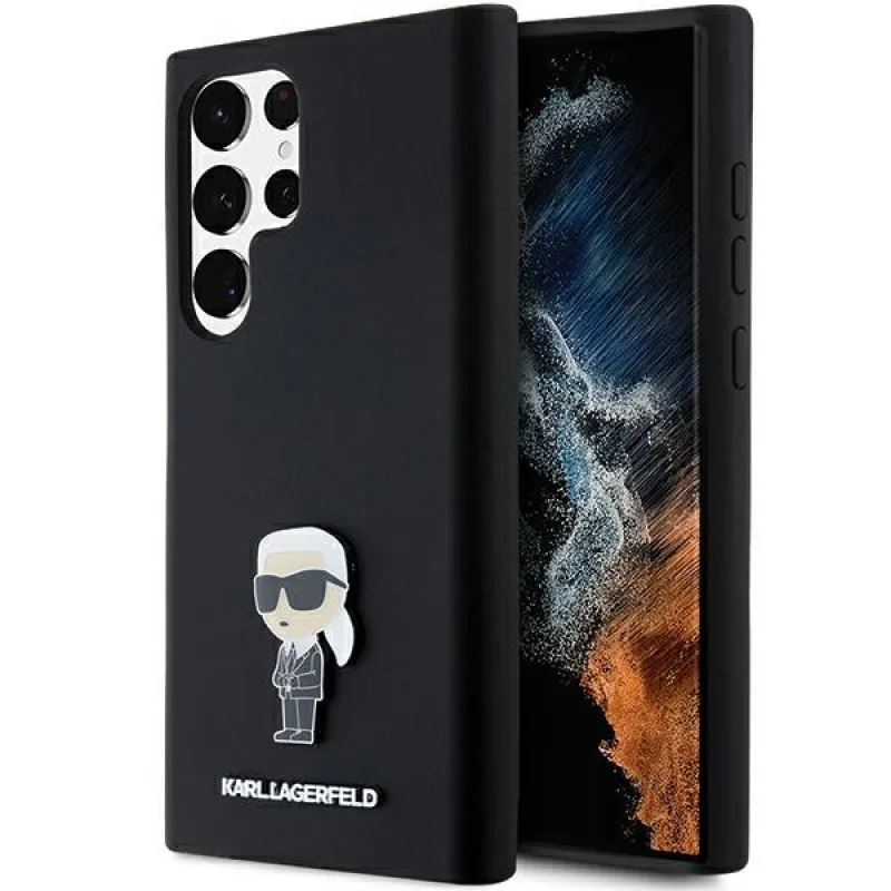 Karl Lagerfeld Silicone Ikonik Metal Pin puzdro pre Samsung Galaxy S24 Ultra - čierne