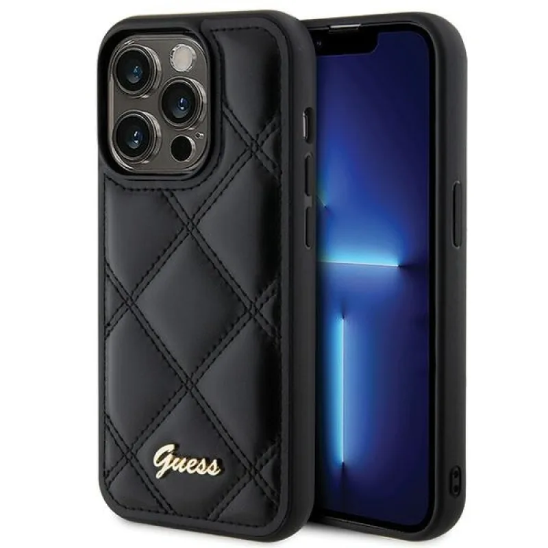 Obal Guess Quilted Metal Logo pre iPhone 15 Pro Max - čierny