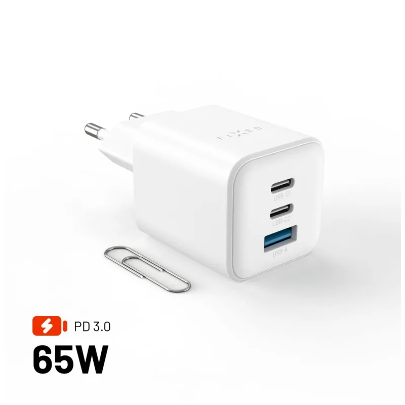 FIXED GaN Mini Sieťová nabíjačka s 2xUSB-C a USB výstupom a podporou PD,…
