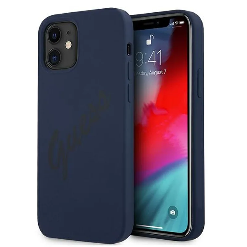 Guess GUHCP12SLSVSBL iPhone 12 mini 5,4" modro/modré pevné puzdro Script Vintage