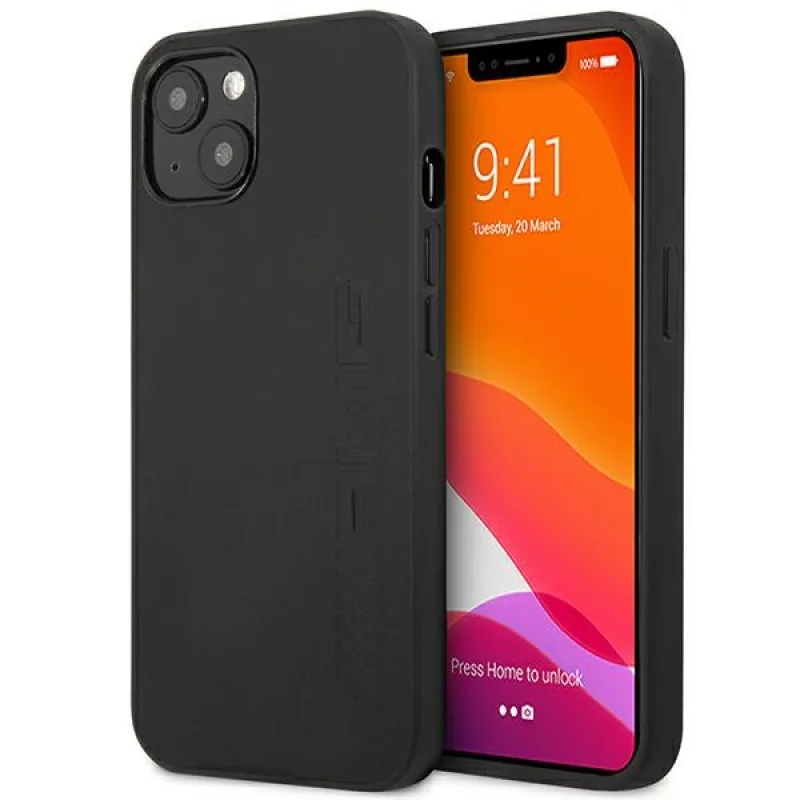 AMG AMHCP14MDOLBK iPhone 14 Plus 6,7 "čierno-čierne pevné puzdro Leather Hot Stmped