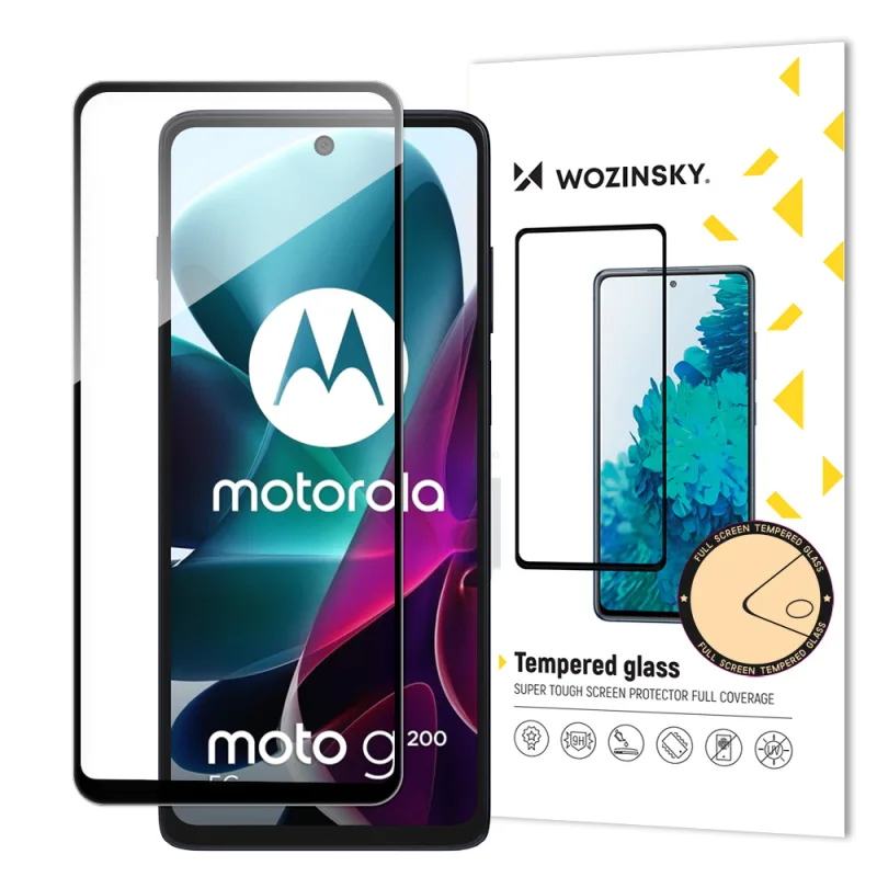Wozinsky Celoplošné tvrdené sklo Motorola Moto G200 5G 9H Celoobrazovkové tvrdené sklo s čiernym rámom