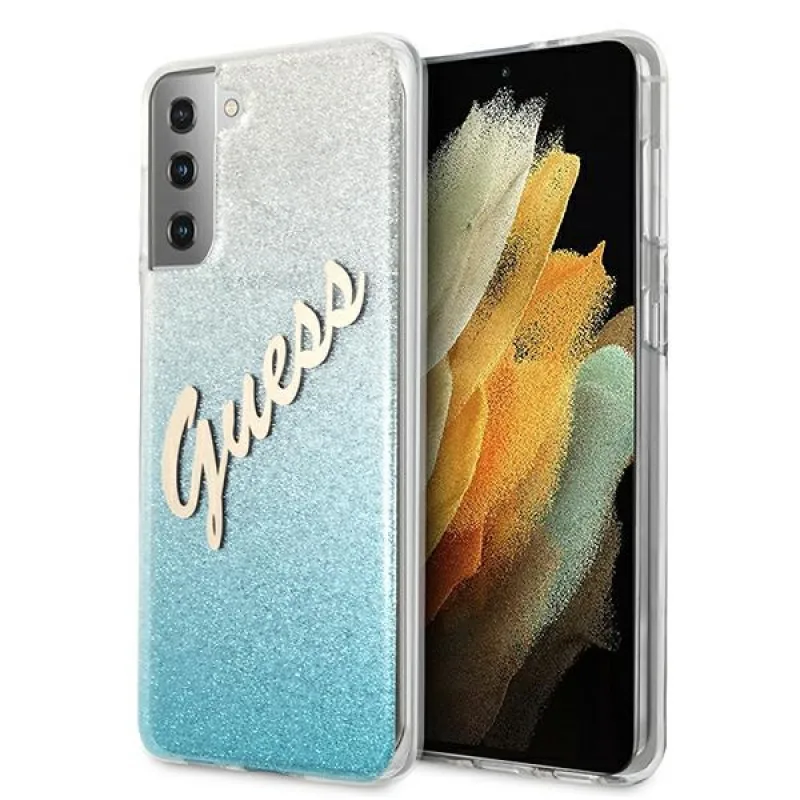 Guess GUHCS21MPCUGLSBL S21+ G996 modro/modré pevné puzdro Glitter Gradient Script