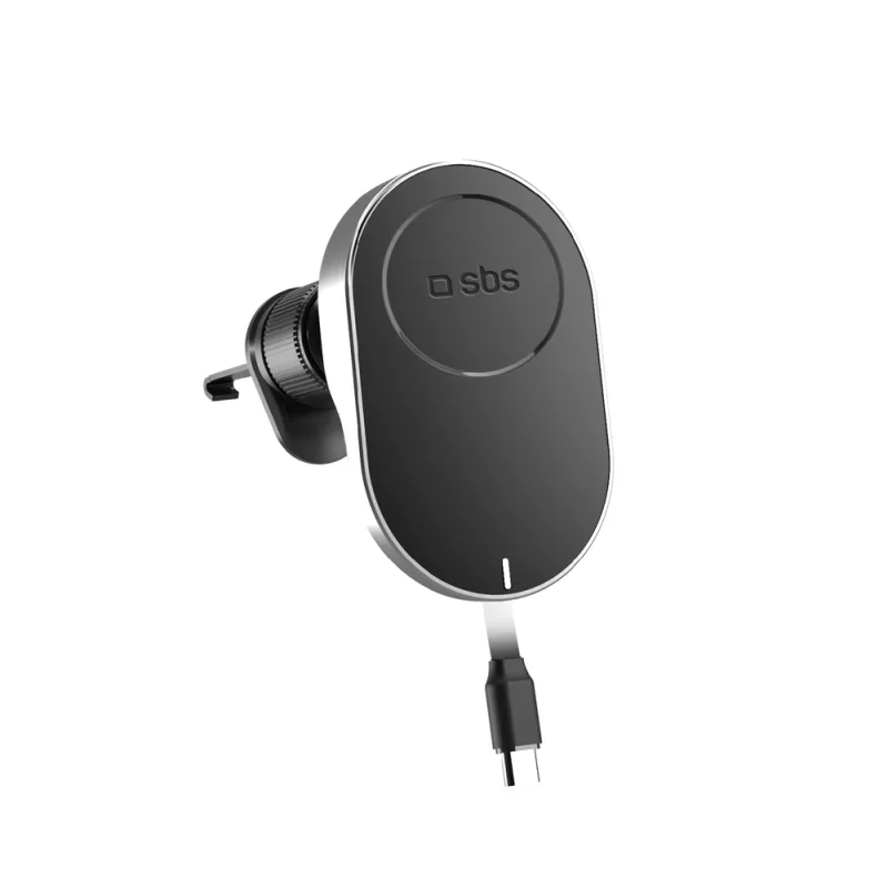 Bezdrôtová nabíjačka SBS TESUPP15WRETRACABL Držiak na smartfón so zasúvateľným káblom Kompatibilný s MagSafe – čierny