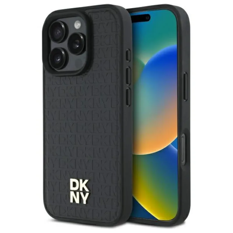 Puzdro DKNY Repeat Pattern Stack Logo MagSafe iPhone 16 Pro – čierne