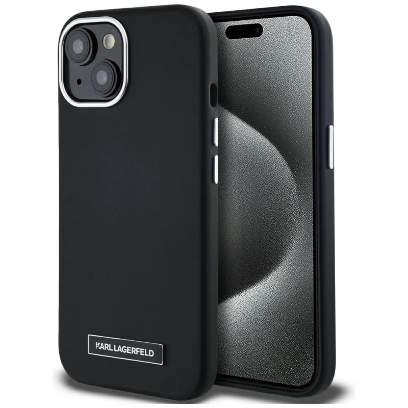 Kryt Karl Lagerfeld FW Metal Plate MagSafe iPhone 15 – čierny