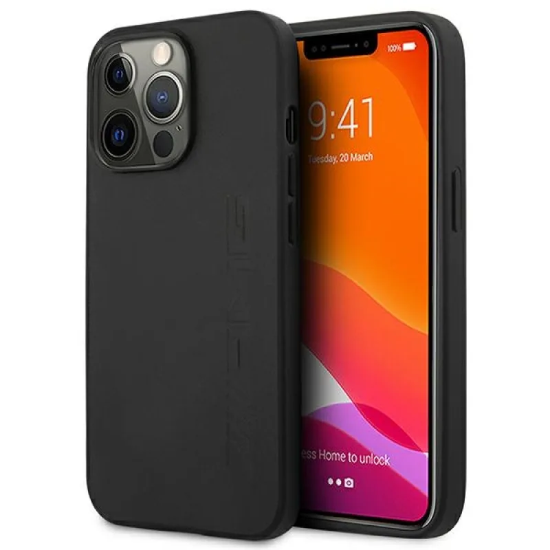 AMG AMHCP14XDOLBK iPhone 14 Pro Max 6,7 "čierno-čierne pevné puzdro Leather Hot Stmped