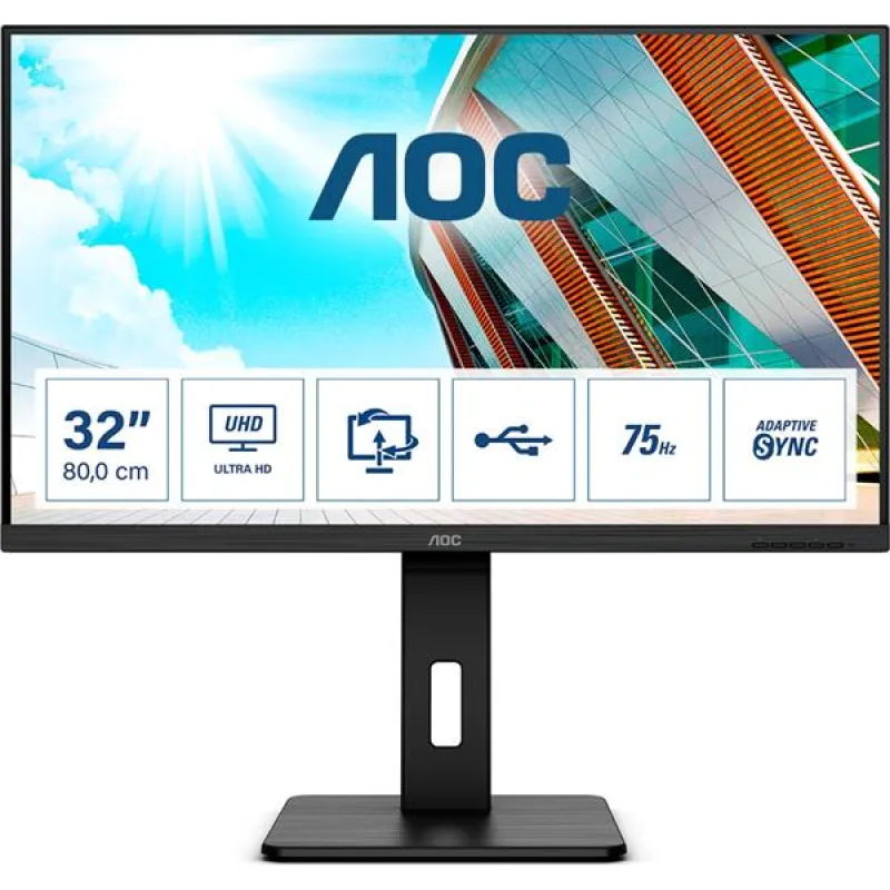 AOC U32P2 31.5"W VA LED 3840x2160 50 000 000:1 4ms 350cd DP 2xHDMI pivot…