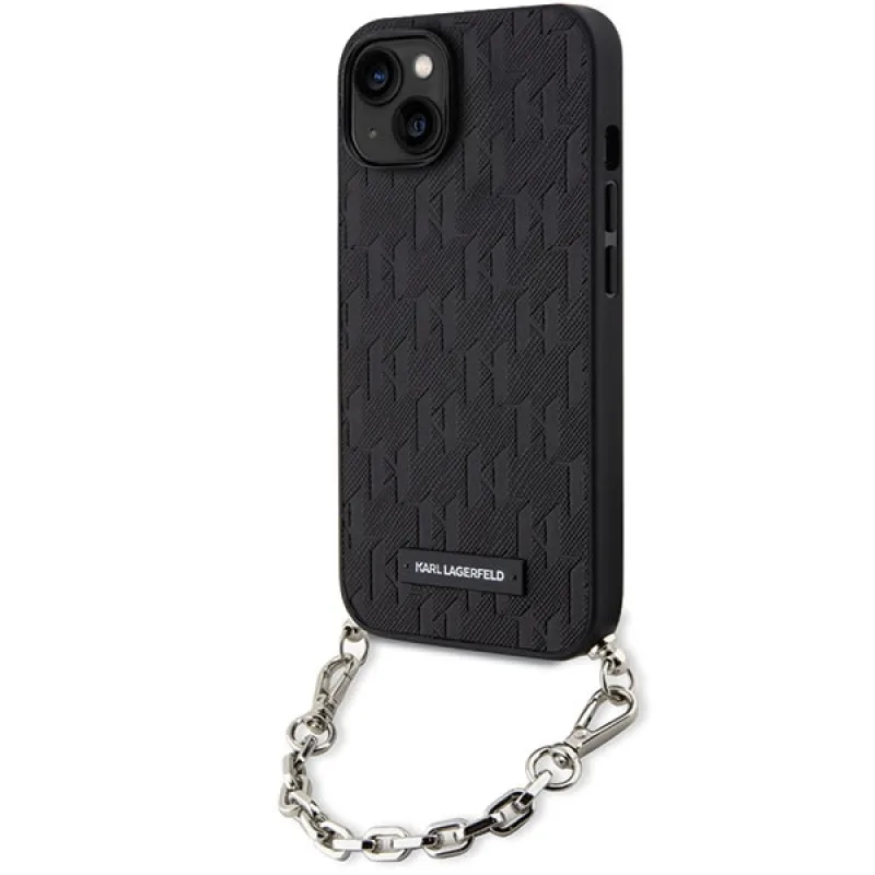 Karl Lagerfeld KLHCP14SSACKLHPK iPhone 14 6,1" čierne/čierne pevné puzdro Saffiano Monogram Chain