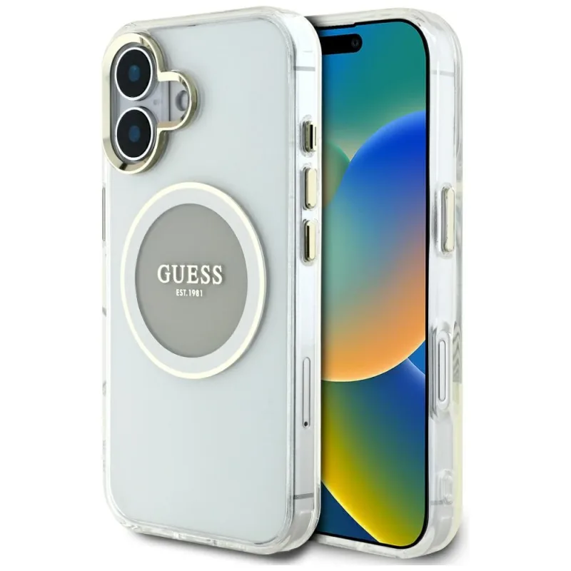 Puzdro Guess IML Metal Colored Circle Classic Logo MagSafe pre iPhone 16 - šedé