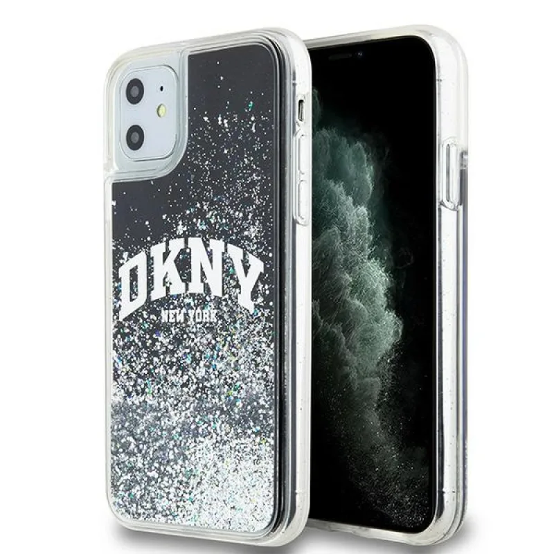Obal DKNY Liquid Glitter Big Logo pre iPhone 11 / Xr - čierny