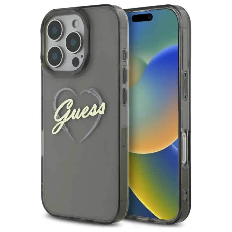 Puzdro Guess IML Heart pre iPhone 16 Pro Max – čierne