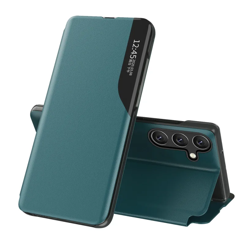 Elegantné puzdro Eco Leather View Case s chlopňou a funkciou stojana pre Samsung Galaxy A26 - zelené