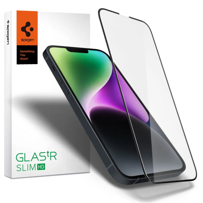 Tvrdené sklo Spigen Glass FC pre iPhone 13/13 Pro/14/16e – čierne