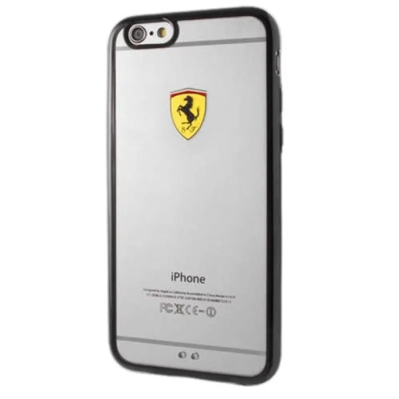 Tvrdé puzdro Ferrari FEHCP6LBK závodný štít na iPhone 6/6S Plus transparentný čierny