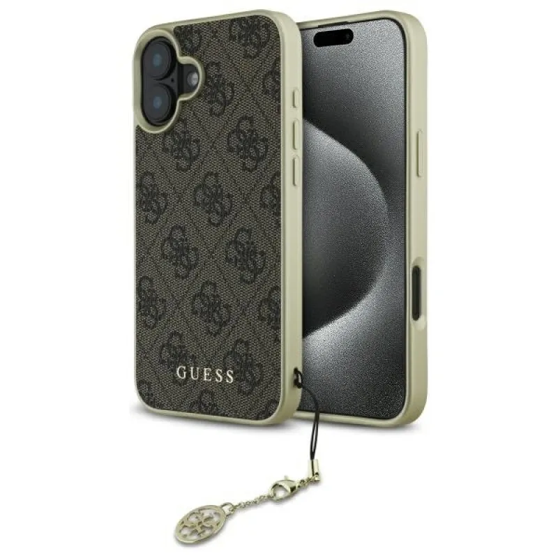 Puzdro Guess 4G Charms Collection na iPhone 16 Plus – hnedé