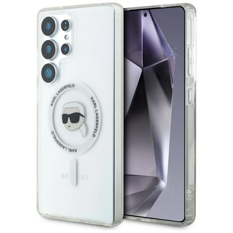 Puzdro Karl Lagerfeld Button Karl Head Printed Logo MagSafe Samsung Galaxy S25 Ultra biely