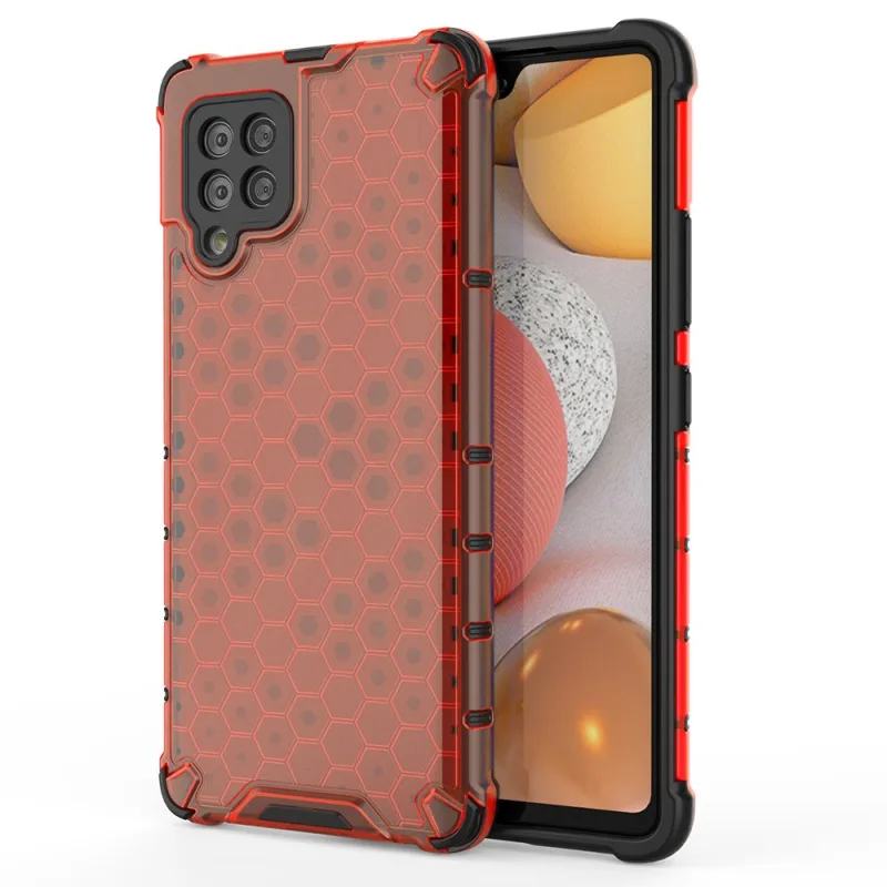 Pancierový kryt Honeycomb Case s TPU Bumper pre Samsung Galaxy A42 5G červený