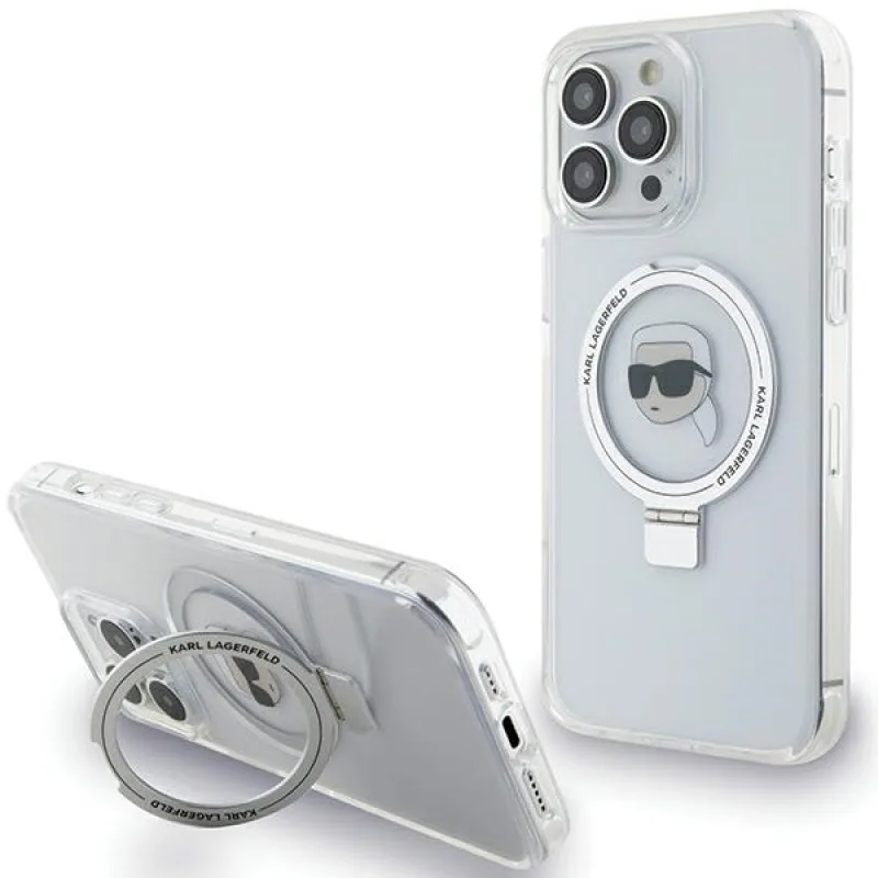 Karl Lagerfeld KLHMP15LHMRSKHH iPhone 15 Pro 6,1" bielo/biele pevné puzdro Ring Stand Karl Head MagSafe