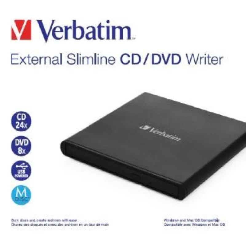 VERBATIM Slimline CD/ DVD Writer USB externá mechanika - bez NERO 53504