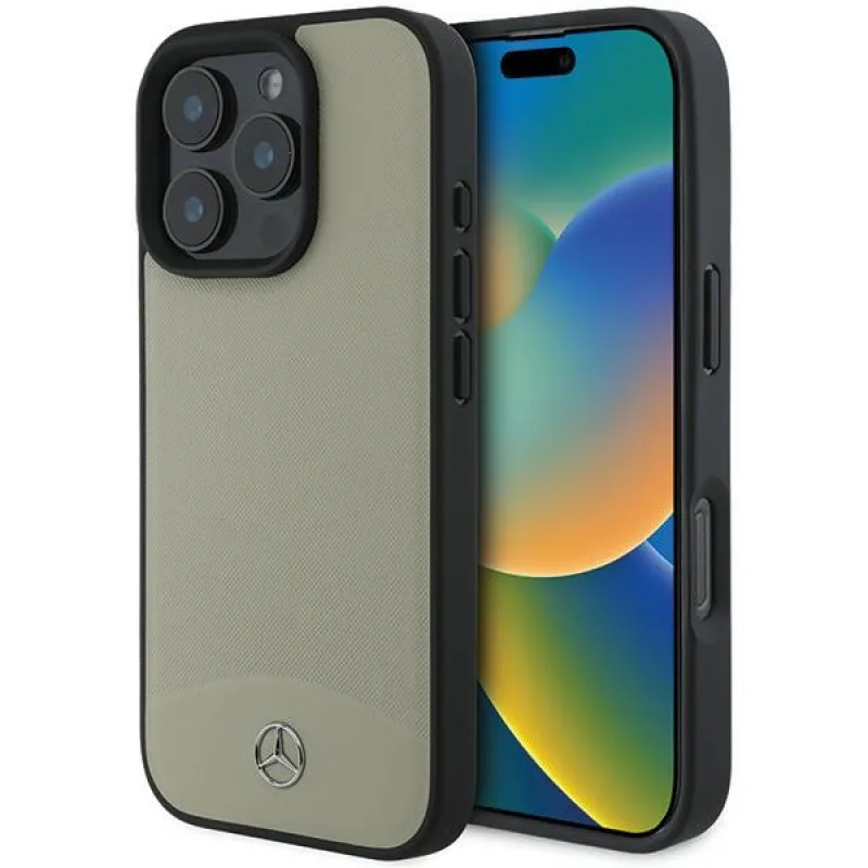 Puzdro Mercedes MB Textured and Plain Leather MagSafe pre iPhone 16 Pro Max - béžové