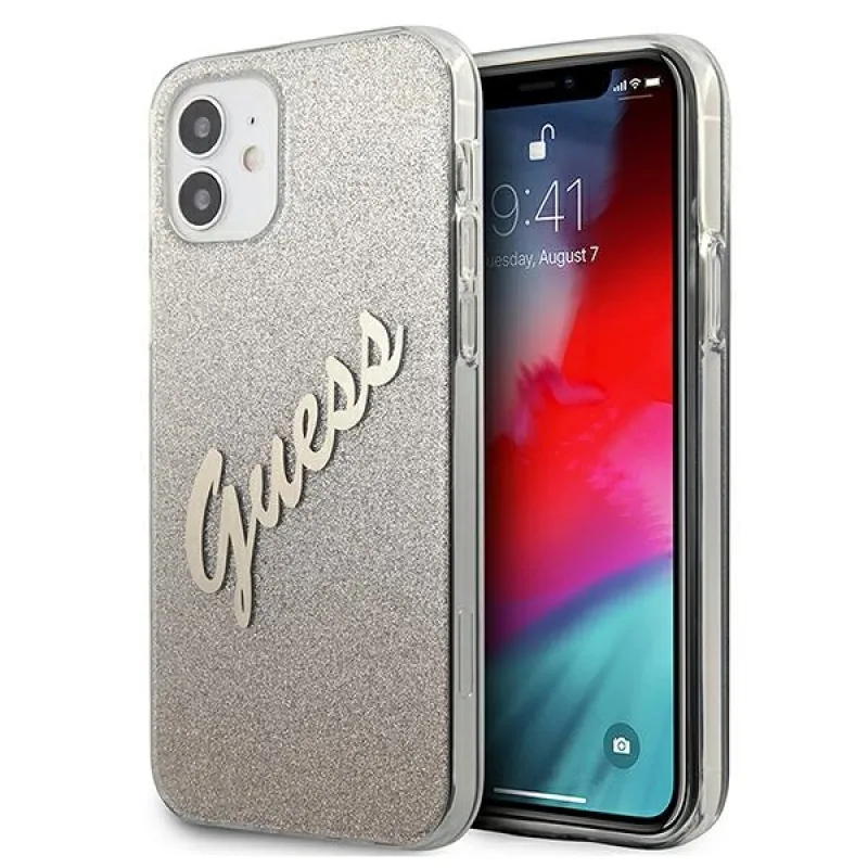 Guess GUHCP12SPCUGLSGO iPhone 12 mini 5,4" zlato/zlaté pevné puzdro Glitter Gradient Script