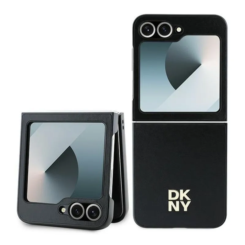 Kožené puzdro DKNY Metal Stack Logo pre Samsung Galaxy Z Flip 6 – čierne