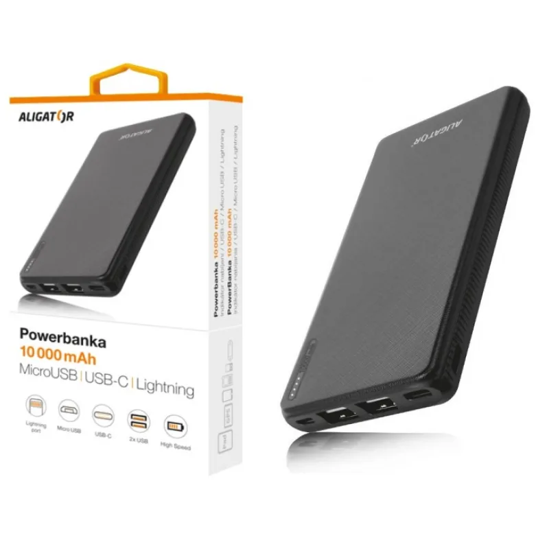 ALIGATOR PB1000, 10000mAh 3v1, micro/ iPh/ USB-C, čierna PB1000BK