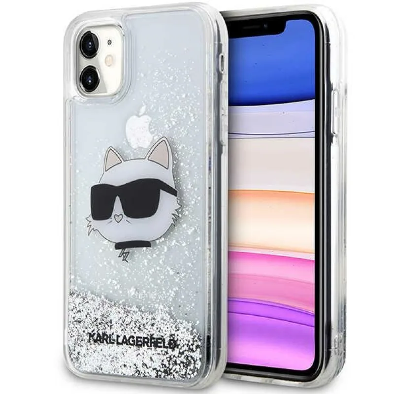 Karl Lagerfeld KLHCN61LNCHCS iPhone 11/ XR strieborné/strieborné pevné puzdro Glitter Choupette Head