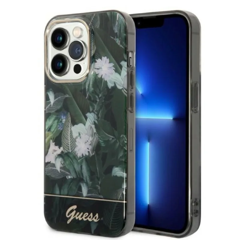 Guess GUHCP14LHGJGHA iPhone 14 Pro 6,1" zeleno-zelené pevné puzdro Jungle Collection