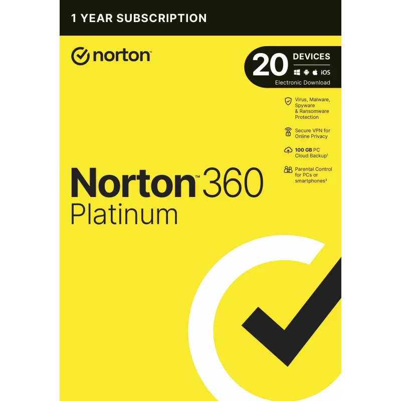 NORTON 360 PLATINUM 100 GB +VPN 1 používateľ pre 20 zariadení na 1 rok…