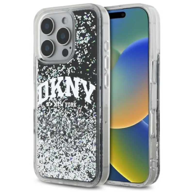 DKNY DKHCP16XLBNAEK iPhone 16 Pro Max 6,9" čierne/čierne pevné puzdro Liquid Glitter Arch Logo