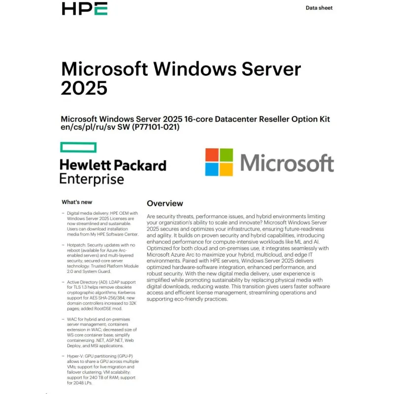 HPE Windows Server 2025 16-core Datacenter Reseller Option Kit…