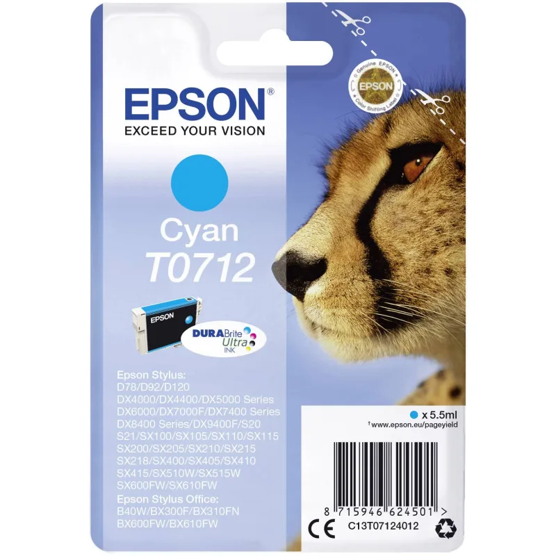 Epson Singlepack Cyan T0712 DURABrite Ultra Ink C13T07124012