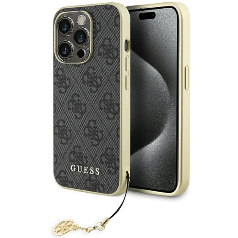 Guess GUHCP15LGF4GGR iPhone 15 Pro 6,1" sivo/sivé pevné puzdro 4G Charms Collection