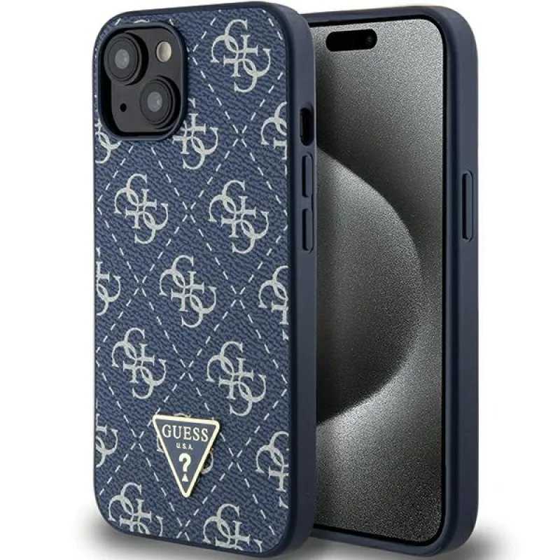 Puzdro Guess 4G Triangle Metal Logo pre iPhone 15 Plus / 14 Plus - modré