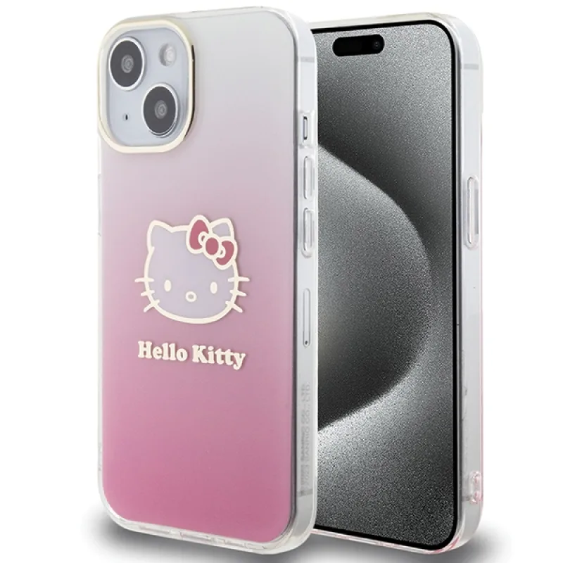 Puzdro Hello Kitty IML Gradient Electrop Kitty Head pre iPhone 15 - ružové